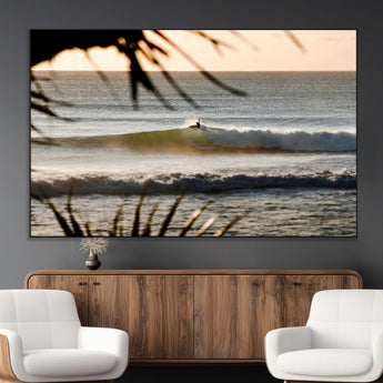 24896468-MGV-CV-36X24-Sunset Surf Wall Art Canvas Print, Framed Golden Waves Art Picture Print, Tropical Ocean Perfect Tropical Boho Decor Artwork