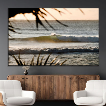 24896468-MGV-CV-36X24-Sunset Surf Wall Art Canvas Print, Framed Golden Waves Art Picture Print, Tropical Ocean Perfect Tropical Boho Decor Artwork