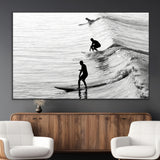 19875284-MGV-CV-36X24-Surfer Waves Wall Art Canvas Print, Framed Black White Surf Art Picture Print, Monochrome Ocean Perfect Modern Coastal Decor