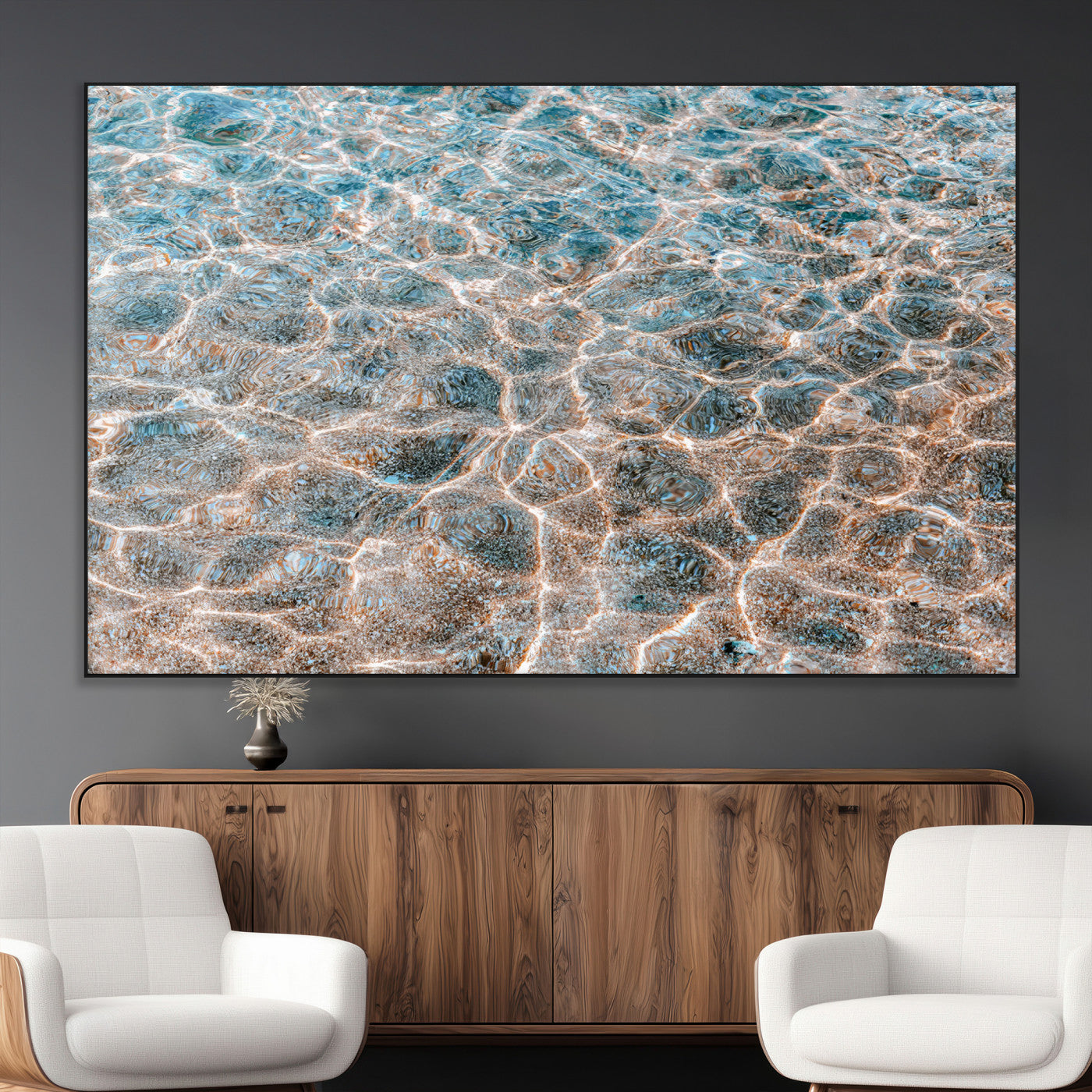26580287-MGV-CV-36X24-Clear Water Wall Art Canvas Print, Framed Sunlit Ripples Art Picture Print, Ocean Texture Perfect Modern Coastal Decor Artwork