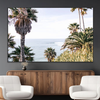 51404565-MGV-CV-36X24-Palm Trees Wall Art Canvas Print, Framed Ocean Breeze Art Picture Print, Coastal View Perfect Tropical Coastal Decor Artwork