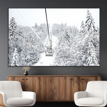 44705668-MGV-CV-36X24-Winter Forest Wall Art Canvas Print, Framed Snowy Forest Art Picture Print, Ski Lift Perfect Scandinavian Decor Artwork