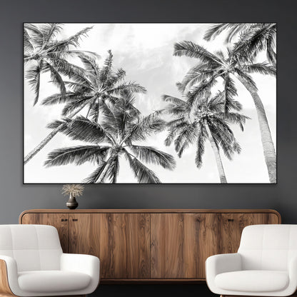 62113786-MGV-CV-36X24-Black White Palm Wall Art Canvas Print, Framed Monochrome Tropics Art Picture Print, Minimalist Beach Perfect Coastal Minimalist
