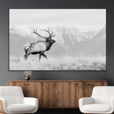 62278753-MGV-CV-36X24-Monochrome Elk Wall Art Canvas Print, Framed Mountain Wildlife Art Picture Print, Rustic Nature Perfect Rustic Minimalist Decor