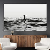 69541918-MGV-CV-36X24-Black White Ocean Wall Art Canvas Print, Framed Moody Seascape Art Picture Print, Surfer Sign Perfect Moody Minimalist Decor