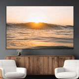 16973771-MGV-CV-36X24-Calm Water Wall Art Canvas Print, Framed Sunset Waves Art Picture Print, Coastal Warmth Perfect Warm Minimalist Decor Artwork
