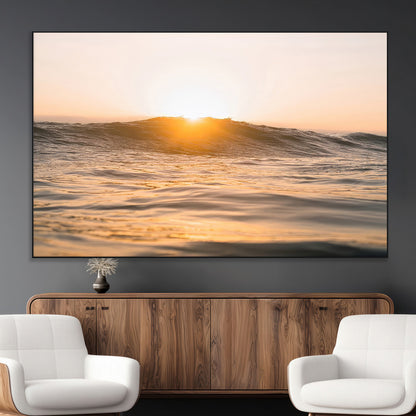 16973771-MGV-CV-36X24-Calm Water Wall Art Canvas Print, Framed Sunset Waves Art Picture Print, Coastal Warmth Perfect Warm Minimalist Decor Artwork
