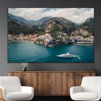 20321590-MGV-CV-36X24-Amalfi Coast Wall Art Canvas Print, Framed Italy Travel Art Picture Print, Mediterranean Landscape Perfect Mediterranean Coastal