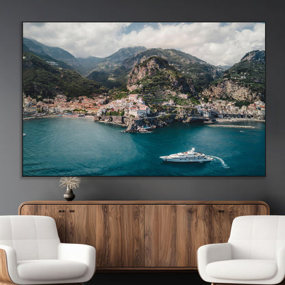 20321590-MGV-CV-36X24-Amalfi Coast Wall Art Canvas Print, Framed Italy Travel Art Picture Print, Mediterranean Landscape Perfect Mediterranean Coastal