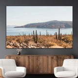 45193515-MGV-CV-36X24-Desert Cactus Wall Art Canvas Print, Framed Baja Coastline Art Picture Print, Coastal Desert Perfect Southwestern Minimalist Decor