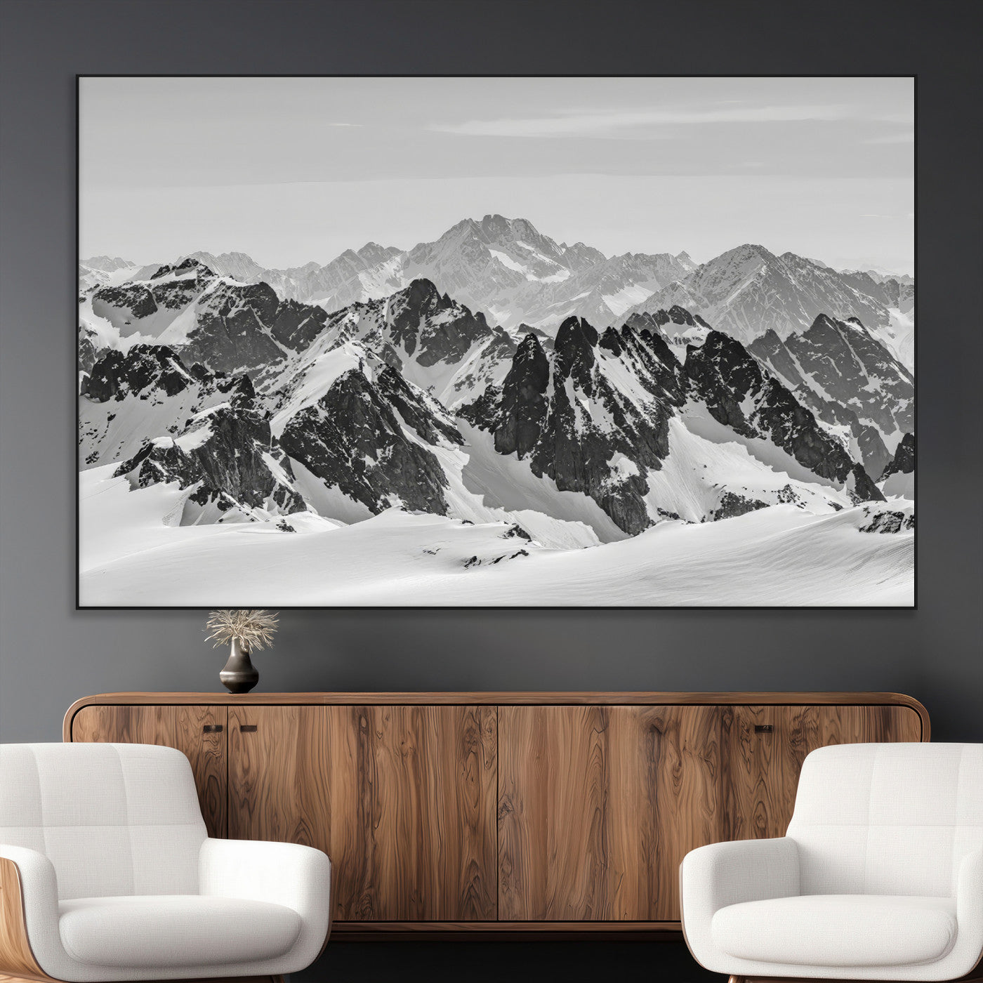 32399691-MGV-CV-36X24-Snowy Mountain Wall Art Canvas Print, Framed Mountain Peaks Art Picture Print, Alpine Mountains Perfect Minimalist Alpine Decor