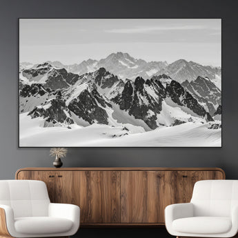 46884246-MGV-CV-36X24-Snowy Mountain Wall Art Canvas Print, Framed Mountain Peaks Art Picture Print, Alpine Mountains Perfect Minimalist Alpine Decor