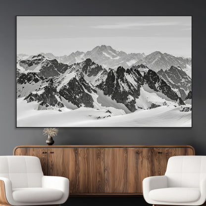 46884246-MGV-CV-36X24-Snowy Mountain Wall Art Canvas Print, Framed Mountain Peaks Art Picture Print, Alpine Mountains Perfect Minimalist Alpine Decor