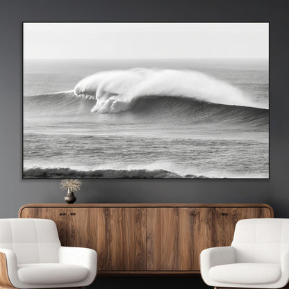42544082-MGV-CV-36X24-Monochrome Seascape Wall Art Canvas Print, Framed Surf Wave Art Picture Print, Minimalist Ocean Perfect Moody Coastal Decor