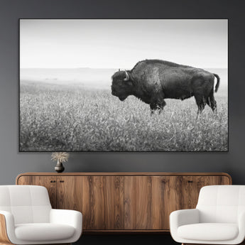 28435251-MGV-CV-36X24-Bison In Prairie Wall Art Canvas Print, Framed Rustic Wildlife Art Picture Print, Wild Buffalo Perfect Rustic Western Decor