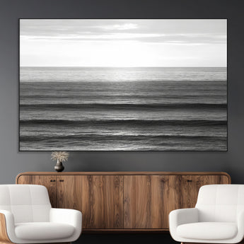 47305203-MGV-CV-36X24-Monochrome Ocean Wall Art Canvas Print, Framed Moody Ocean Art Picture Print, Calm Ocean Perfect Minimalist Coastal Decor Artwork