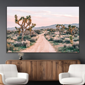 12540952-MGV-CV-36X24-Joshua Tree Park Wall Art Canvas Print, Framed Desert Road Art Picture Print, Sunset Drive Perfect Southwestern Boho Decor Artwork
