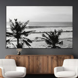 17508038-MGV-CV-36X24-Tropical Coastline Wall Art Canvas Print, Framed Palm Trees Art Picture Print, Ocean Waves Perfect Minimalist Coastal Decor