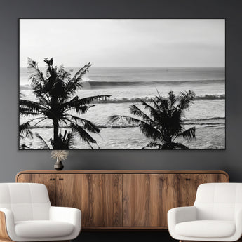 17508038-MGV-CV-36X24-Tropical Coastline Wall Art Canvas Print, Framed Palm Trees Art Picture Print, Ocean Waves Perfect Minimalist Coastal Decor