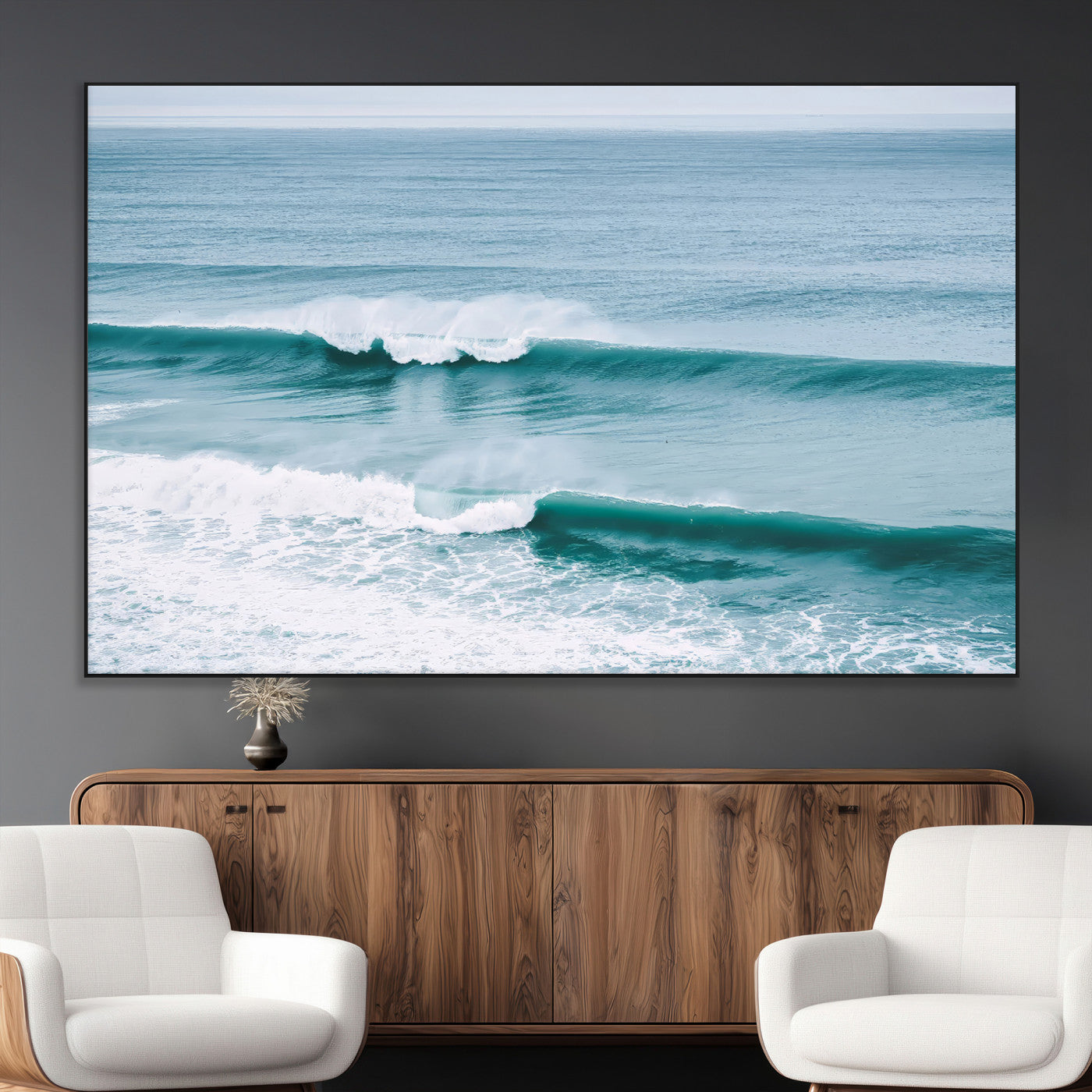 73692470-MGV-CV-36X24-Ocean Swell Wall Art Canvas Print, Framed Surf Waves Art Picture Print, Blue Water Perfect Coastal Dynamic Decor Artwork