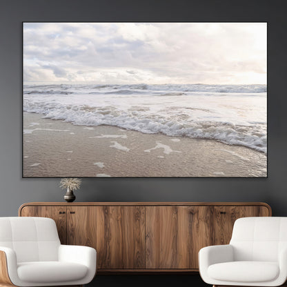 70596264-MGV-CV-36X24-Ocean Waves Wall Art Canvas Print, Framed Coastal Shoreline Art Picture Print, Sea Foam Perfect Coastal Minimalist Decor Artwork
