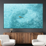43671474-MGV-CV-36X24-Fish Swarm Wall Art Canvas Print, Framed Marine Life Art Picture Print, Shark Aerial Perfect Wildlife Coastal Decor Artwork