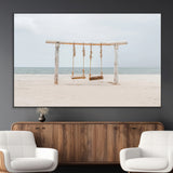 68327283-MGV-CV-36X24-Beach Swing Wall Art Canvas Print, Framed Quiet Beach Art Picture Print, Calm Shoreline Perfect Bohemian Coastal Decor Artwork