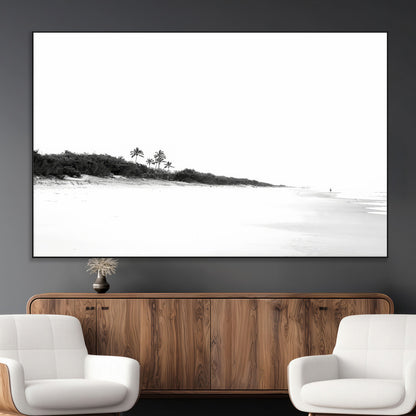 29611516-MGV-CV-36X24-Black White Beach Wall Art Canvas Print, Framed Palm Trees Art Picture Print, Monochrome Tropical Perfect Minimalist Coastal Decor