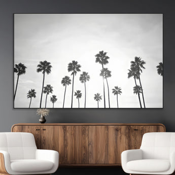 62298277-MGV-CV-36X24-Monochrome Palms Wall Art Canvas Print, Framed Minimalist Trees Art Picture Print, Silhouetted Palms Perfect Tropical Minimalist