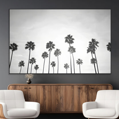 62298277-MGV-CV-36X24-Monochrome Palms Wall Art Canvas Print, Framed Minimalist Trees Art Picture Print, Silhouetted Palms Perfect Tropical Minimalist
