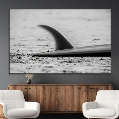62314230-MGV-CV-36X24-Black White Surfboard Wall Art Canvas Print, Framed Minimalist Beach Art Picture Print, Surf Fin Perfect Minimalist Coastal Decor