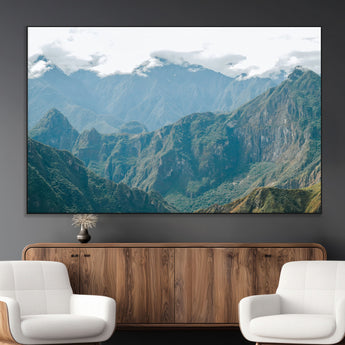 79393816-MGV-CV-36X24-Misty Mountain Wall Art Canvas Print, Framed Cloudy Andean Art Picture Print, Rugged Mountain Perfect Rustic Nature Decor Artwork