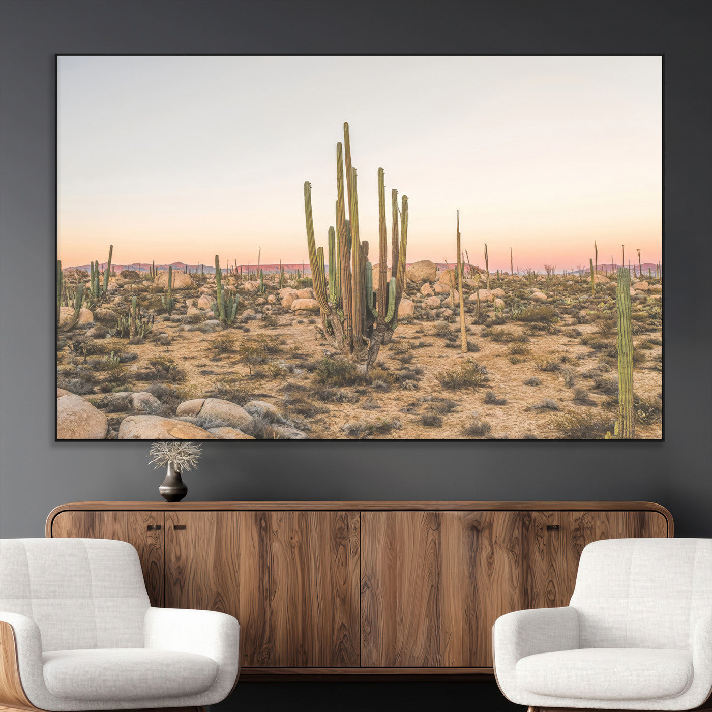 76234974-MGV-CV-36X24-Desert Cactus Wall Art Canvas Print, Framed Baja Desert Art Picture Print, Pastel Desert Perfect Southwestern Boho Decor Artwork