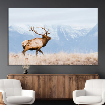 96024025-MGV-CV-36X24-Elk Photography Wall Art Canvas Print, Framed Mountain Wildlife Art Picture Print, Rustic Lodge Decor Perfect Rustic Lodge Decor