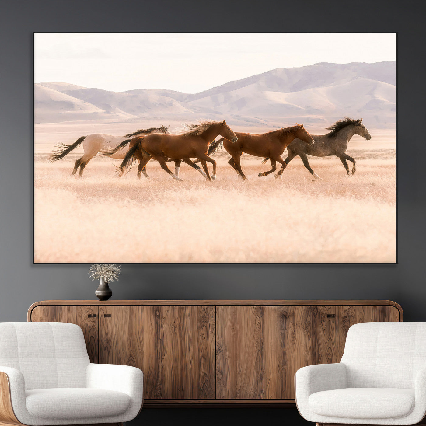83644685-MGV-CV-36X24-Wild Horse Art Wall Art Canvas Print, Framed Rustic Western Art Picture Print, Desert Horse Scene Perfect Rustic Western Decor