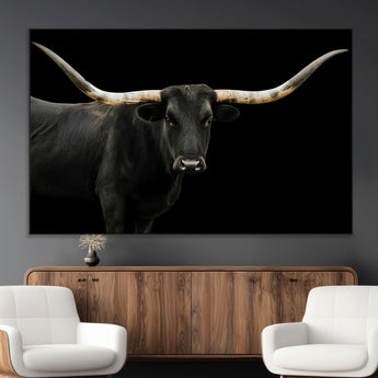 99448328-MGV-CV-36X24-Longhorn Cattle Wall Art Canvas Print, Framed Texas Ranch Art Picture Print, Western Cow Perfect Farmhouse Decor Artwork