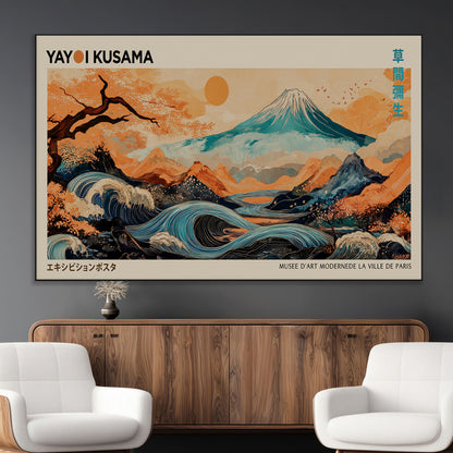 22373530-MGV-CV-36X24-Japanese Mt Fuji Wave Art Print – Ukiyo e Inspired Sun & Cherry Blossom Poster, Traditional Asian Landscape Painting, Modern