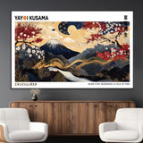66243961-MGV-CV-36X24-Mount Fuji Japanese Wall Art – Golden Abstract Landscape Canvas Print, Cherry Blossom Painting, Modern Oriental Zen Home Decor