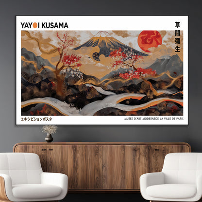 85375874-MGV-CV-36X24-Mount Fuji Abstract Wall Art – Japanese Landscape Canvas Print, Cherry Blossom & Red Sun Painting, Elegant Modern Zen Asian Home