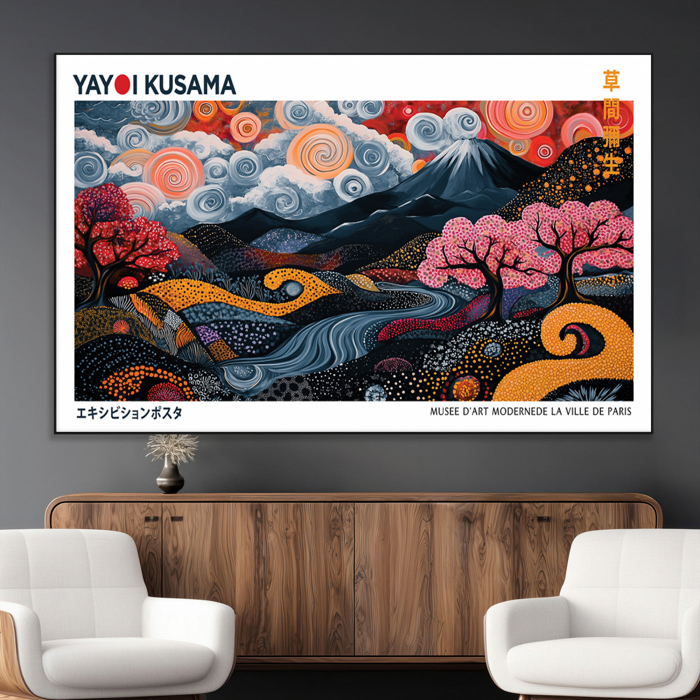 43879290-MGV-CV-36X24-Japanese Abstract Wall Art – Mount Fuji Cherry Blossom Canvas Print, Modern Asian Inspired Landscape Decor for Living Room,