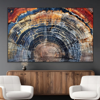 38987581-MGV-CV-36X24-Tree Ring Art Wall Art Canvas Print, Framed Rustic Wall Decor Art Picture Print, Nature Grain Print Perfect Modern Rustic Decor