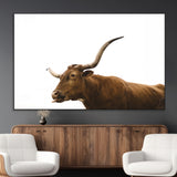 62566114-MGV-CV-36X24-Longhorn Cow Art Wall Art Canvas Print, Framed Rustic Animal Decor Art Picture Print, Texas Bull Photo Perfect Rustic Farmhouse