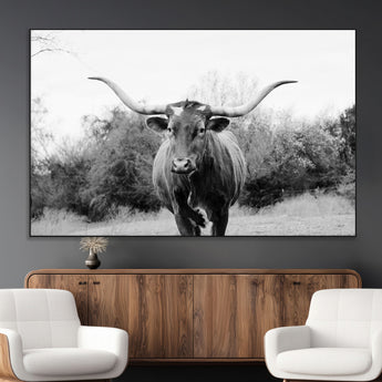 97280319-MGV-CV-36X24-Longhorn Photography Wall Art Canvas Print, Framed Western Cow Decor Art Picture Print, Texas Ranch Style Perfect Rustic Farmhouse