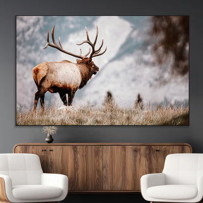 70489411-MGV-CV-36X24-Elk Photography Wall Art Canvas Print, Framed Mountain Wildlife Art Picture Print, Rustic Nature Decor Perfect Rustic Lodge Decor