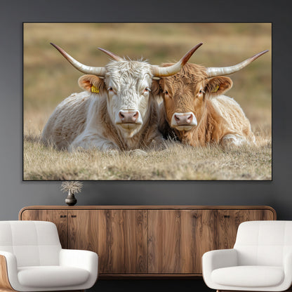 53388593-MGV-CV-36X24-Cow Photography Wall Art Canvas Print, Framed Rustic Animal Decor Art Picture Print, Texas Cow Pair Perfect Western Farmhouse