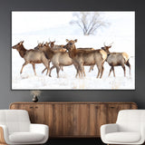 68738684-MGV-CV-36X24-Winter Elk Scene Wall Art Canvas Print, Framed Wildlife Photography Art Picture Print, Snowy Deer Decor Perfect Rustic Lodge Decor