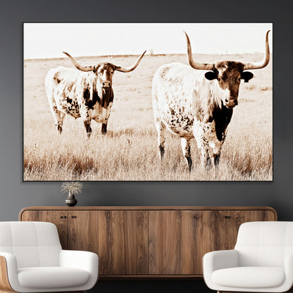39672786-MGV-CV-36X24-Rustic Cow Scene Wall Art Canvas Print, Framed Farmhouse Style Cattle Art Picture Print, Prairie Animal Duo Perfect Rustic Western