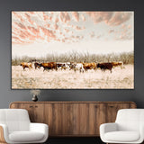 43704663-MGV-CV-36X24-Country Cow Herd Wall Art Canvas Print, Framed Farmhouse Cattle Scene Art Picture Print, Rustic Ranch Decor Perfect Rustic