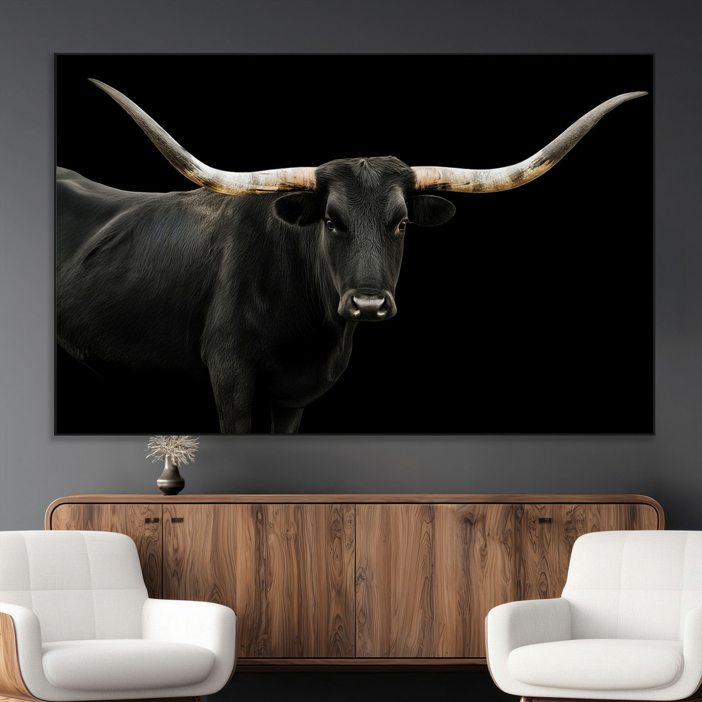23572907-MGV-CV-36X24-Texas Longhorn Wall Art Canvas Print, Framed Rustic Western Decor Art Picture Print, Farmhouse Animal Perfect Modern Western