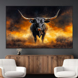 58293979-MGV-CV-36X24-Longhorn Canvas Wall Art Canvas Print, Framed Bold Bull Wall Art Art Picture Print, Western Animal Decor Perfect Western Dramatic